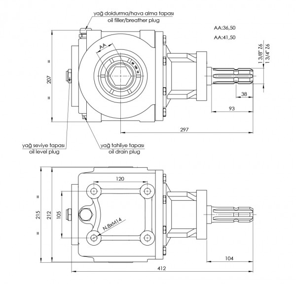 Inter Row Rotary Cultivator Technical Drawing