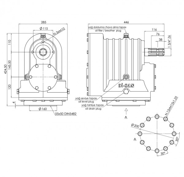 Folding Power Harrow Technical Drawing